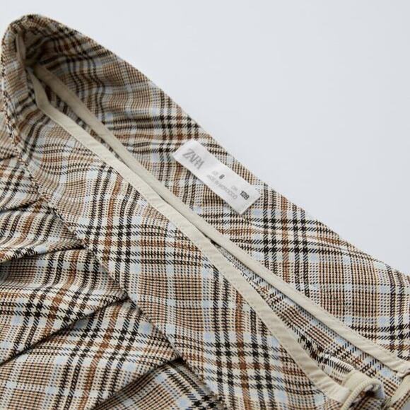 Zara Girls Asymetrical Pleated Plaid Taupe Brown Mini Skirt, Size 11-12 Years - Picture 3 of 4